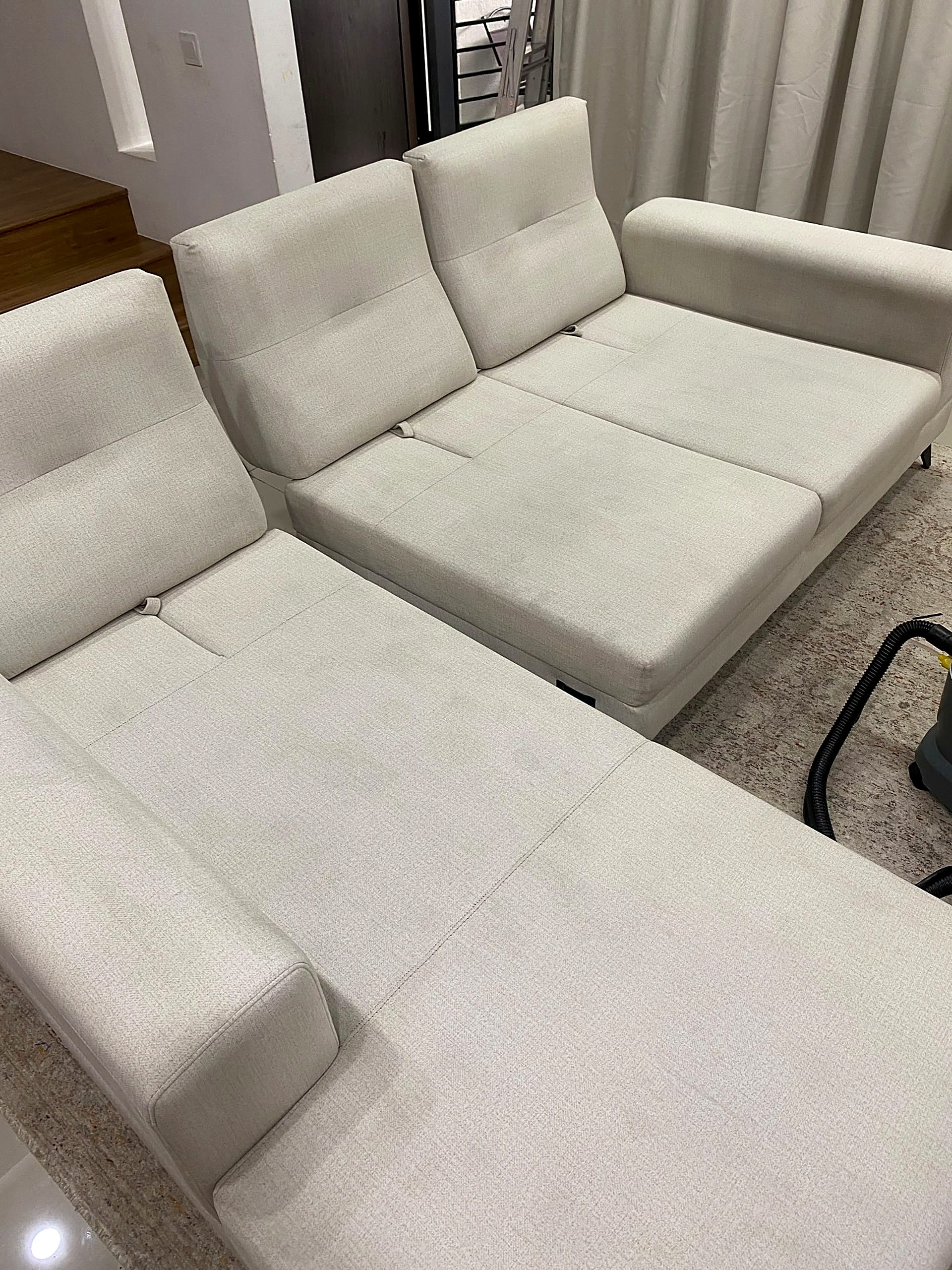 L-shaped sofa — after cleaning